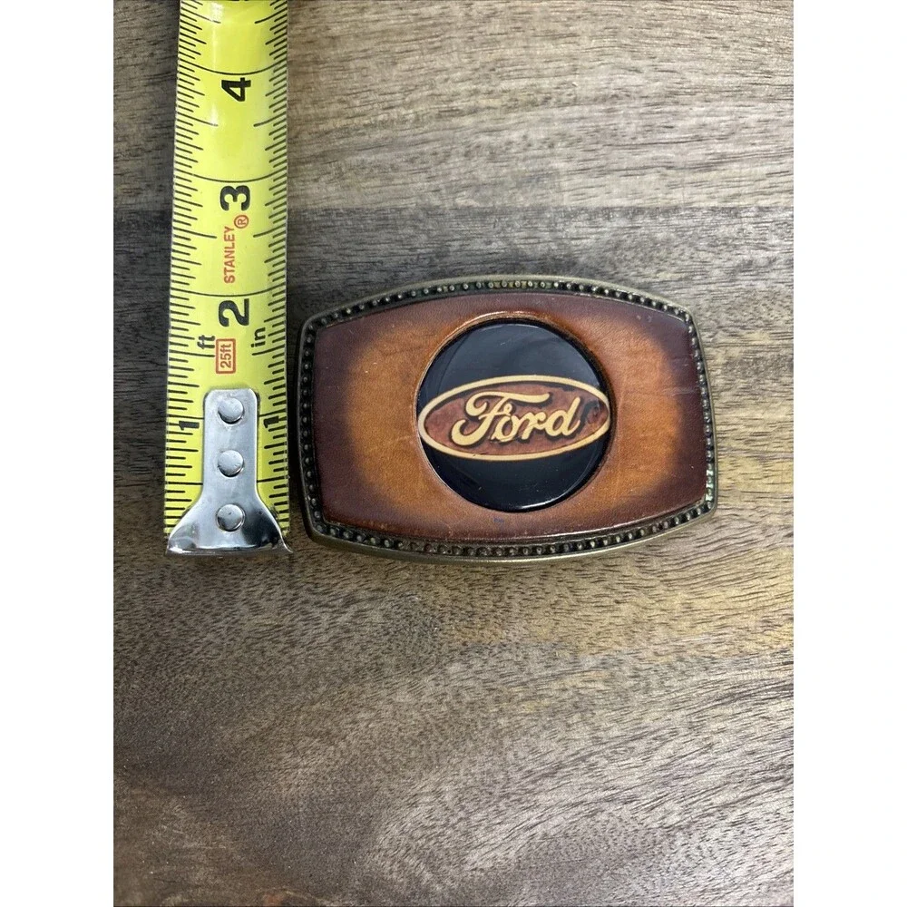 Vintage Ford Alumaline and Leather Belt Buckle